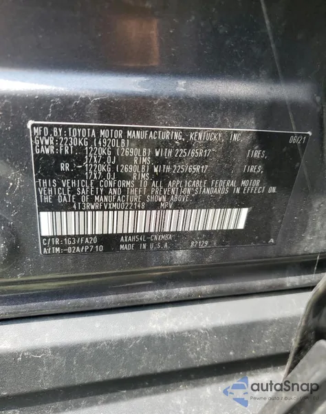 2021 Toyota Rav4 Xle from USA, damaged, VIN 4T3RWRFVXMU022148